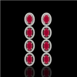 6.47 CTW Ruby & Diamond Halo Earrings 10K White Gold - REF-114N2Y - 40505