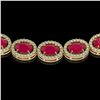 Image 4 : 34.11 CTW Ruby & Diamond Halo Necklace 10K Yellow Gold - REF-562T9M - 40405
