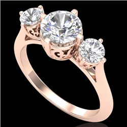 1.51 CTW VS/SI Diamond Solitaire Art Deco 3 Stone Ring 18K Rose Gold - REF-427H3A - 37236