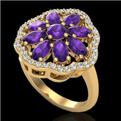 3 CTW Amethyst & VS/SI Diamond Cluster Designer Halo Ring 10K Yellow Gold - REF-52F2N - 20772