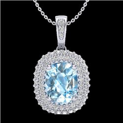 3 CTW Blue Topaz & Micro Pave VS/SI Diamond Halo Necklace 10K White Gold - REF-65Y5K - 20405