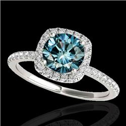 1.5 CTW Si Certified Fancy Blue Diamond Solitaire Halo Ring 10K White Gold - REF-180N2Y - 33339