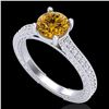 Image 1 : 1.45 CTW Intense Fancy Yellow Diamond Engagement Art Deco Ring 18K White Gold - REF-209W3F - 37756