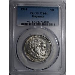 1924 HUGUENOT COMMEM HALF DOLLAR PCGS MS-64