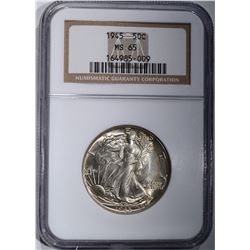 1945 WALKING LIBERTY HALF DOLLAR NGC MS-65