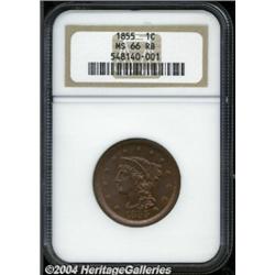 1855[1C] Upright 5s MS66 Red and Brown NGC. N-3, R.1.
