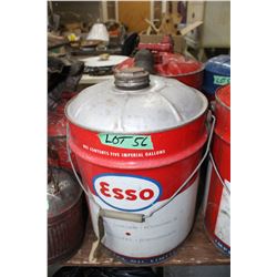 Esso Imperial Oil 5 Gallon Can with Spout and Both Lids
