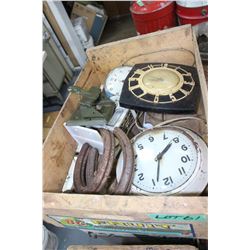 B.C. Fruit Box, 3 Clocks, Paper Punch and Horse Shoes