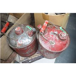 2 Small One Gallon Gas Cans with Spouts and All of the Lids