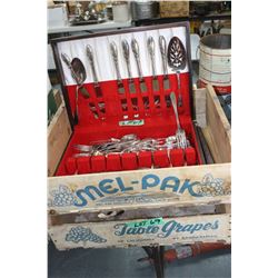 2 California Grape Boxes and a Case of Plate Silverware