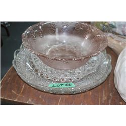 3 Glass Trays and a Pink Grape Pattern Bowl