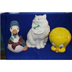 2 Cookie Jars and a Ceramic Cat
