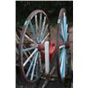 Image 1 : 2 Wooden Spoke Buggy Wheels - Mounted on Stands