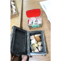 2 Trinket Boxes w/Contents - Wade Ornaments & Lapel Pins