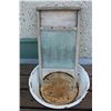 Image 1 : ANTIQUE CHIEF BRAND GLASS WASH BOARD AND ENAMAL WASH BASIN.