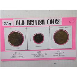 British coins , 1913 & 1921 pennies, 1900 Farthing