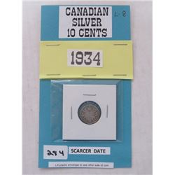 1934 Geroge V Silver 10¢ - scarcer date