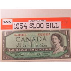 1954 Cndn $1 banknote, UNC, historic collectible