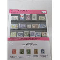 Historic Cndn stamps - 16 different, MINT condiaion and sample stamps for 100 years of Cndn postage 