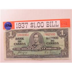 1937 King George VI $1 Banknote, seldom offered