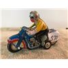 Image 1 : WIND-UP  LITHO TIN 1950’s MOTOR CYCLE  W/SIDE CAR  WORKS  7”long  4 ¾” tall