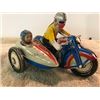 Image 2 : WIND-UP  LITHO TIN 1950’s MOTOR CYCLE  W/SIDE CAR  WORKS  7”long  4 ¾” tall