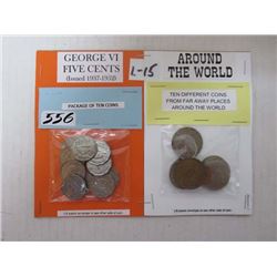 10 GEORGE VI 5 cent coins, 10 differtn coins from around the world