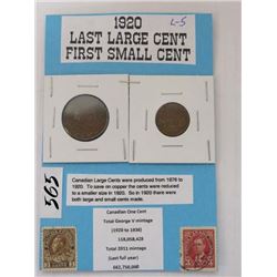 1920 Last large and first small penny , 2 -3 cent stamps