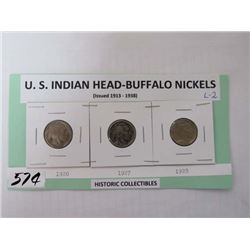 1920, 27, 28 US Indian Head Buffalo nickels, historic collectible