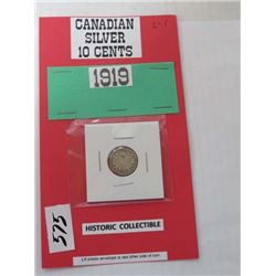 1919 Cndn silver dime, historic collectible