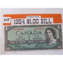 1954 Cndn $1.00 bill, uncirculated