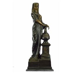 Nefertiti next to a Pillar Bronze Sculpture on Marble Base Statue