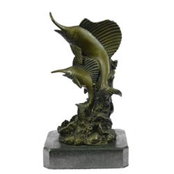 Two Marlin Bronze Sculpture on Marble Base Figurine