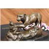 Image 3 : Jaguar attacks Cub Bronze Statue on Marble Base Sculpture