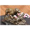 Image 4 : Jaguar attacks Cub Bronze Statue on Marble Base Sculpture