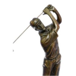 Golfer Bronze Sculpture on Marble Base Statue