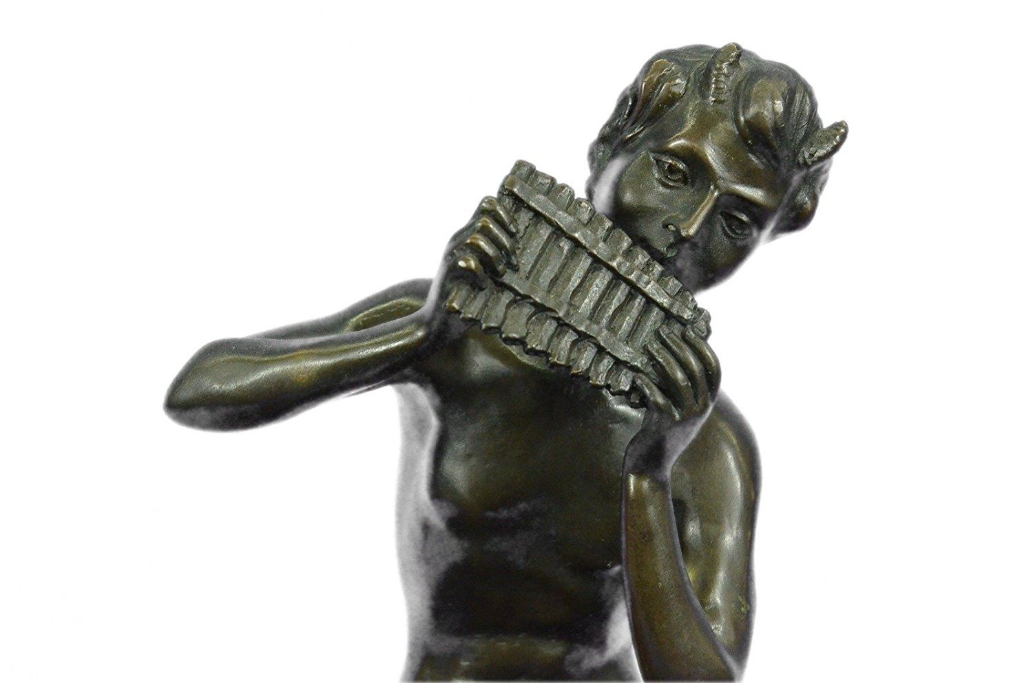 Satyr Plays a Flute Pipe Bronze Statue