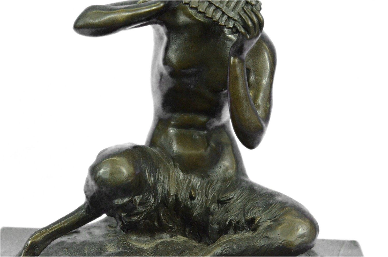 Satyr Plays a Flute Pipe Bronze Statue