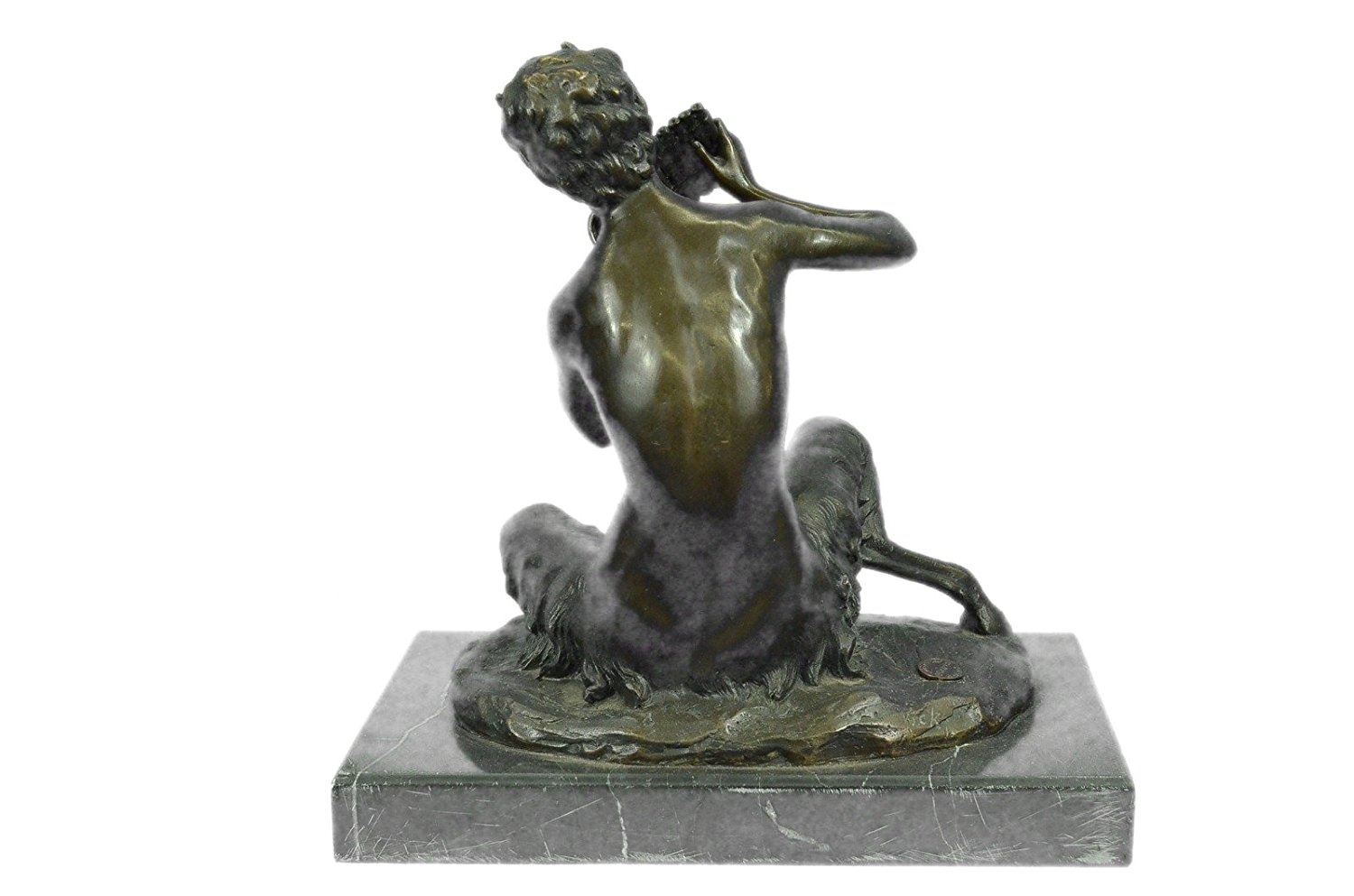 Satyr Plays a Flute Pipe Bronze Statue