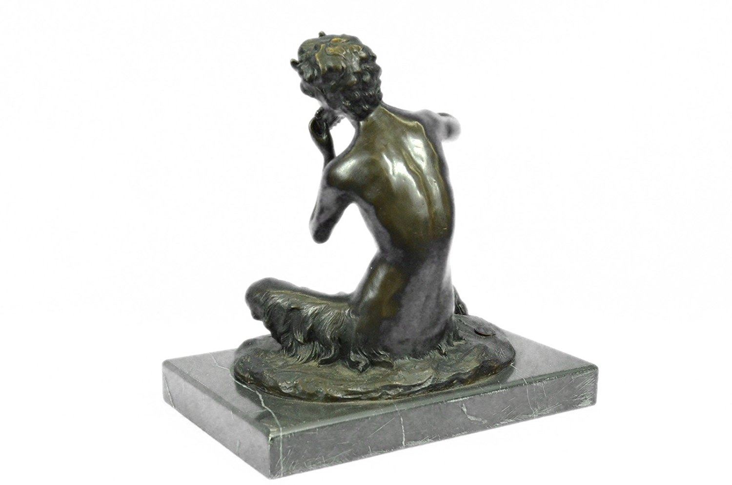 Satyr Plays a Flute Pipe Bronze Statue