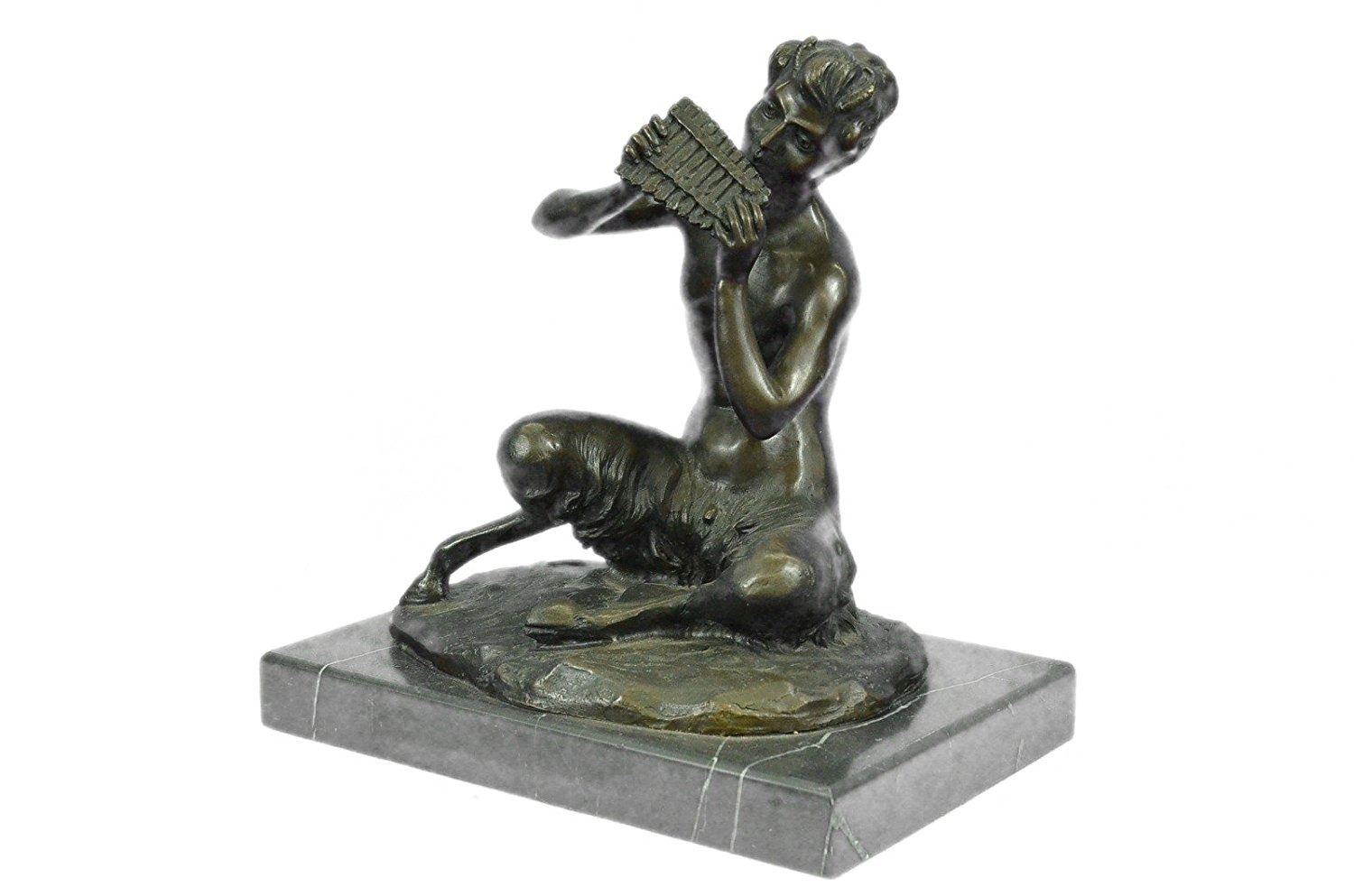 Satyr Plays a Flute Pipe Bronze Statue