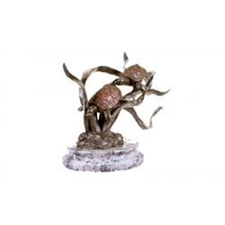 Sea Turtles Bronze Statue on Marble Base Sculpture