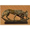 Image 1 : Wolf protecting her cub Bronze Sculpture on Marble Base Statue