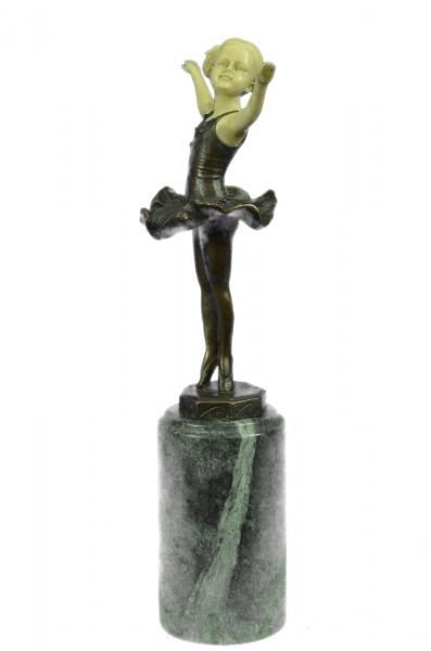 Young Girl Ballerina Bronze Sculpture on Marble Base Figurine