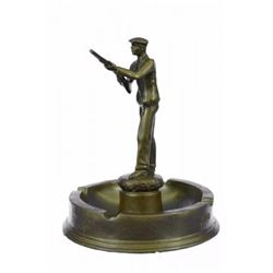 Hunter with Gun Ashtray Bronze Sculpture