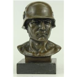 German Soldier Army Bronze Statue on Marble Base Sculpture