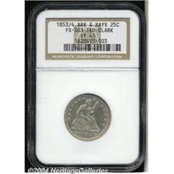 1853/4[25C] Arrows and Rays XF45 NGC.