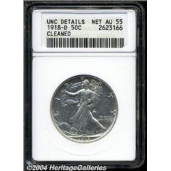 1918-D[50C]--Cleaned--ANACS. Unc Details, Net AU55.