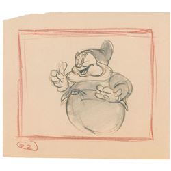 Happy production storyboard drawing from Snow White and the Seven Dwarfs