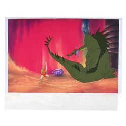 Dirk the Daring and dragon studio publicity cel from Dragon's Lair video game